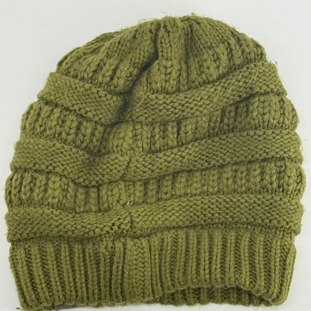 C.C Exclusives Olive Green Cable Knit Slouchy Beanie Hat RN 88320 One Size